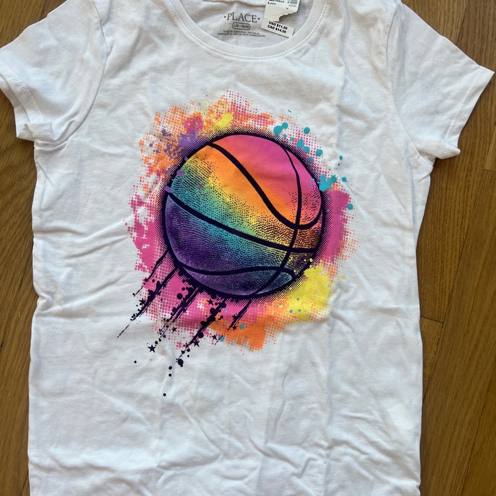 The Children's Place White Tee with Colorful Basketball Graphic